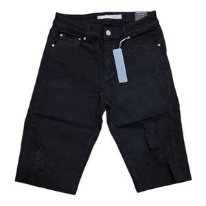Tractr Black Distressed Mid Rise Slim Bermuda Shorts 4/27